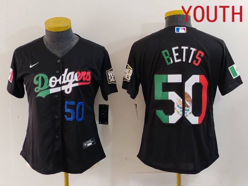 Youth Los Angeles Dodgers #50 Betts Black Fashion Nike 2024 MLB Jersey style 7243->youth mlb jersey->Youth Jersey